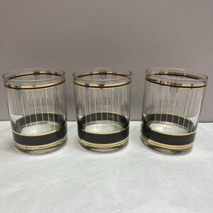 CULVER Devon 22K Gold & Black Lowball/Old Fashion Glasses SET OF 3 MCM STYLE